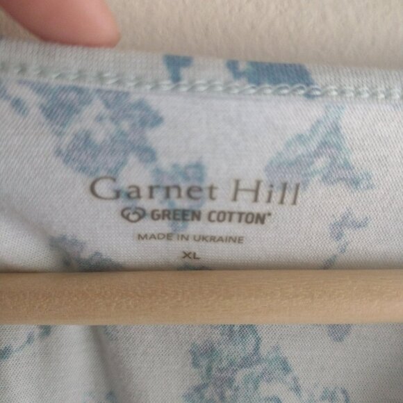 Garnet Hill Green Floral Organic Cotton T Shirt XL Lightweight Loungewear Top - Picture 2 of 9